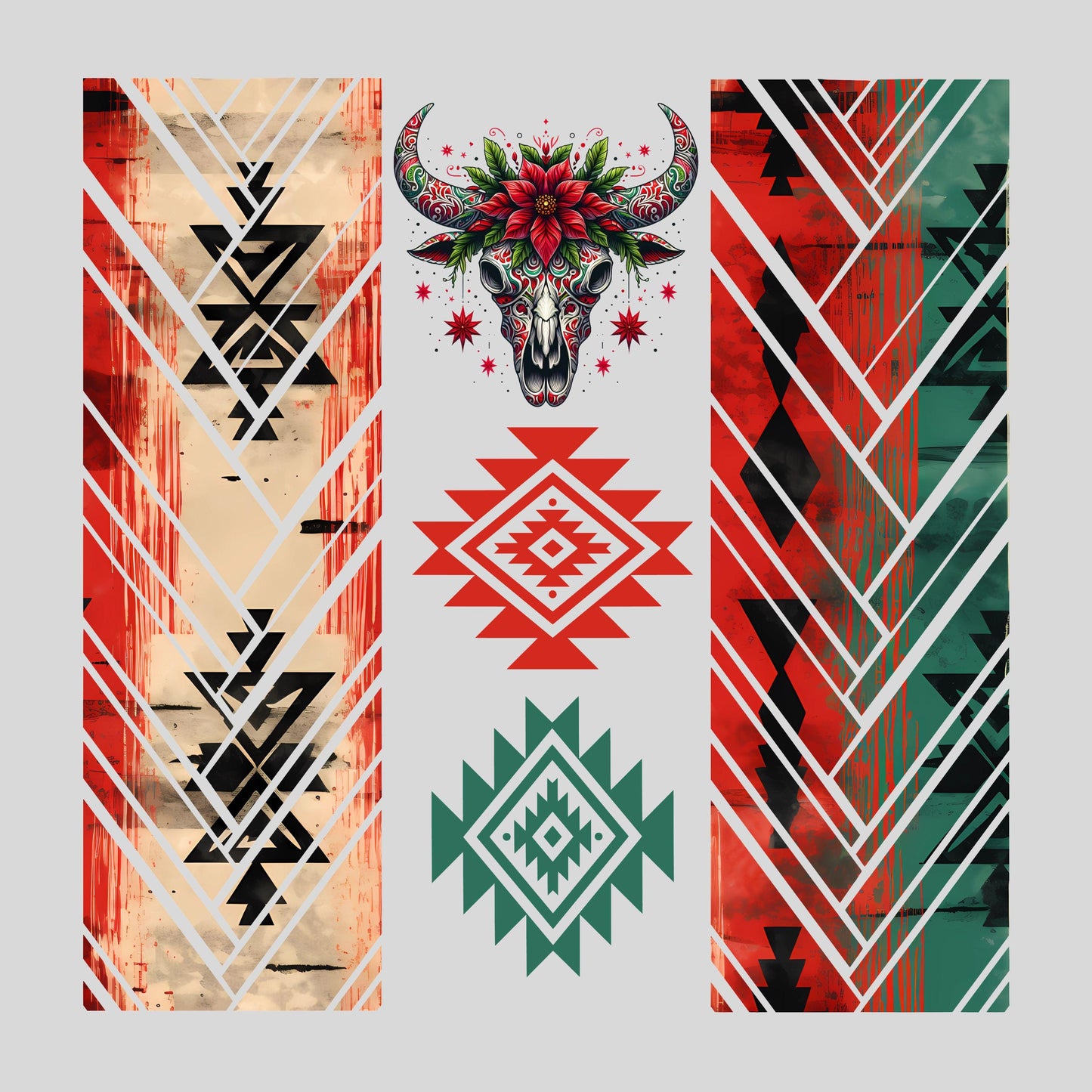 UV DTF Sticker prints. Southwestern Christmas twisted band element sheet mixed media hot mess herringbone design bundle decal #10323