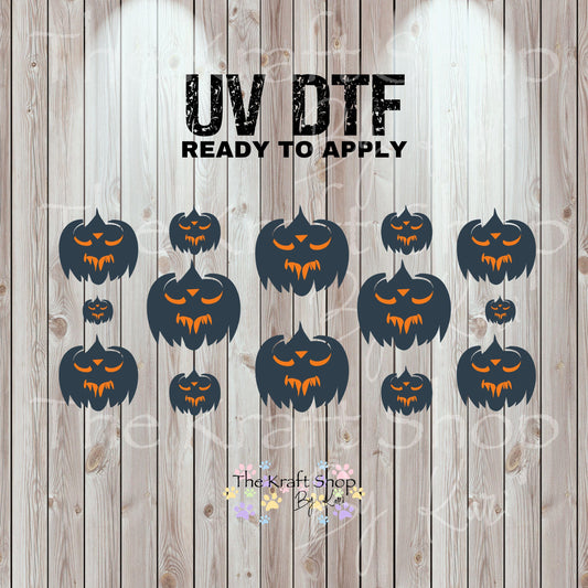 UV DTF Sticker print. Evil Pumpkins wrap or element decals tumbler decal. Glass can wrap. #5421