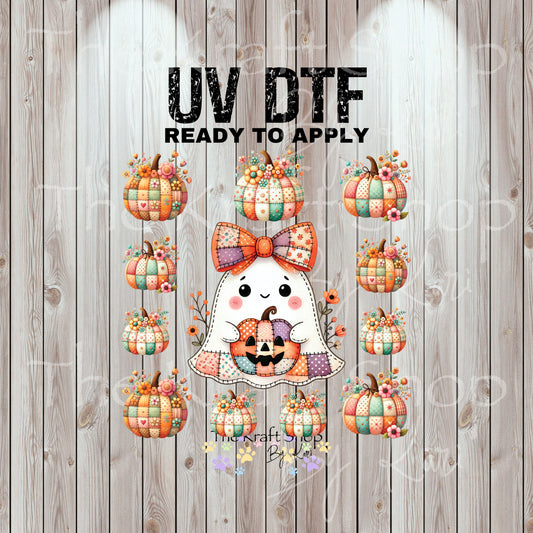 UV DTF Sticker print Patchwork Ghost Halloween Element sheet 8x8 decal, tumbler decal, permanent sticker. #7422