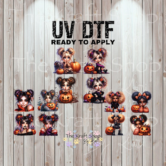 UV DTF Sticker prints. Halloween Girl bundle of 4 decals, permanent sticker #7424