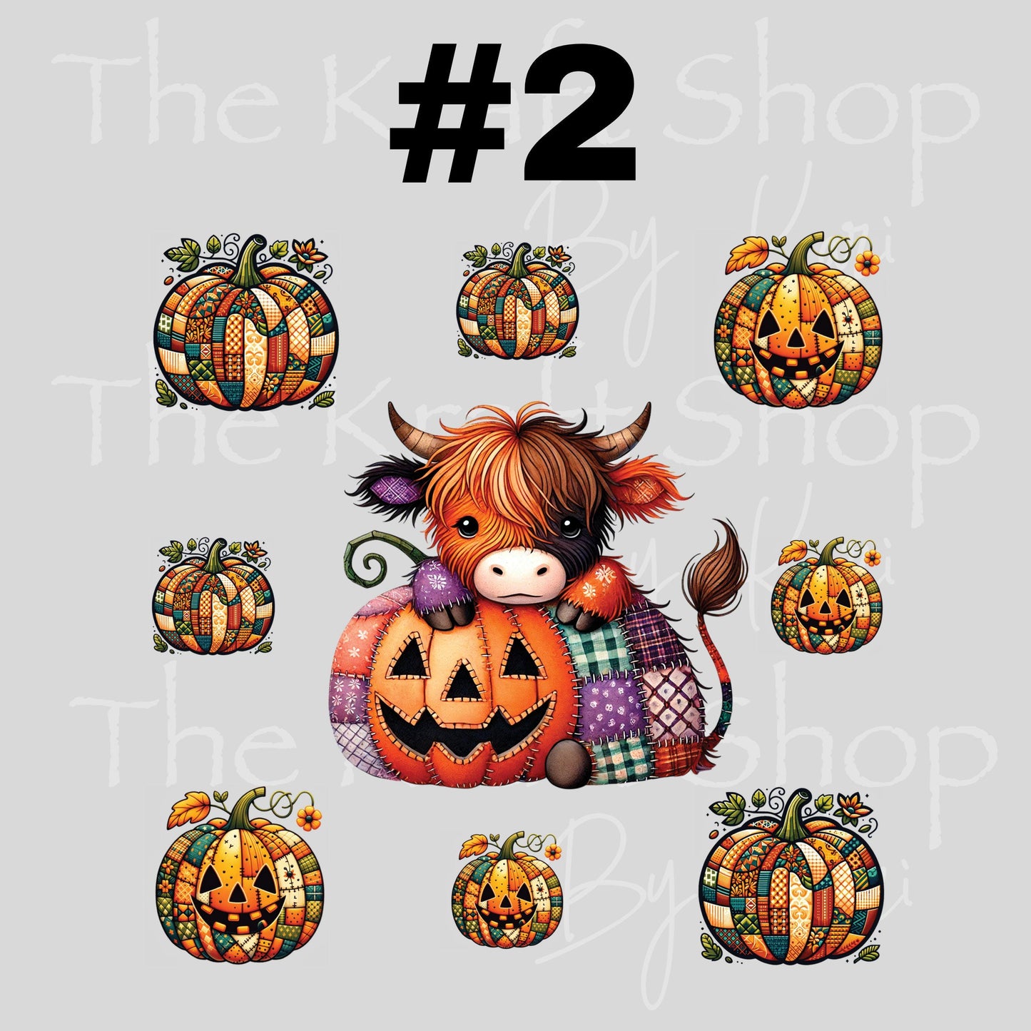 UV DTF Sticker print Patchwork Cow and Pumpkin Halloween Element sheet 8x8 decal, tumbler decal, permanent sticker. #7425