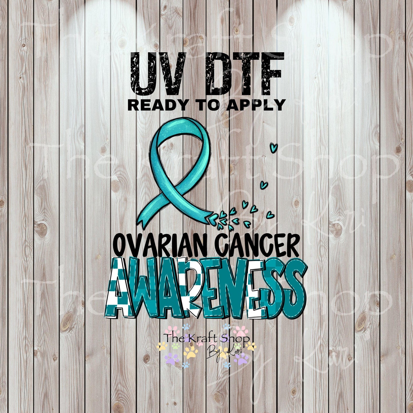 UV DTF Sticker prints. Ovarian Cancer Awareness Teal Cancer Ribbon decal, permanent sticker #4569