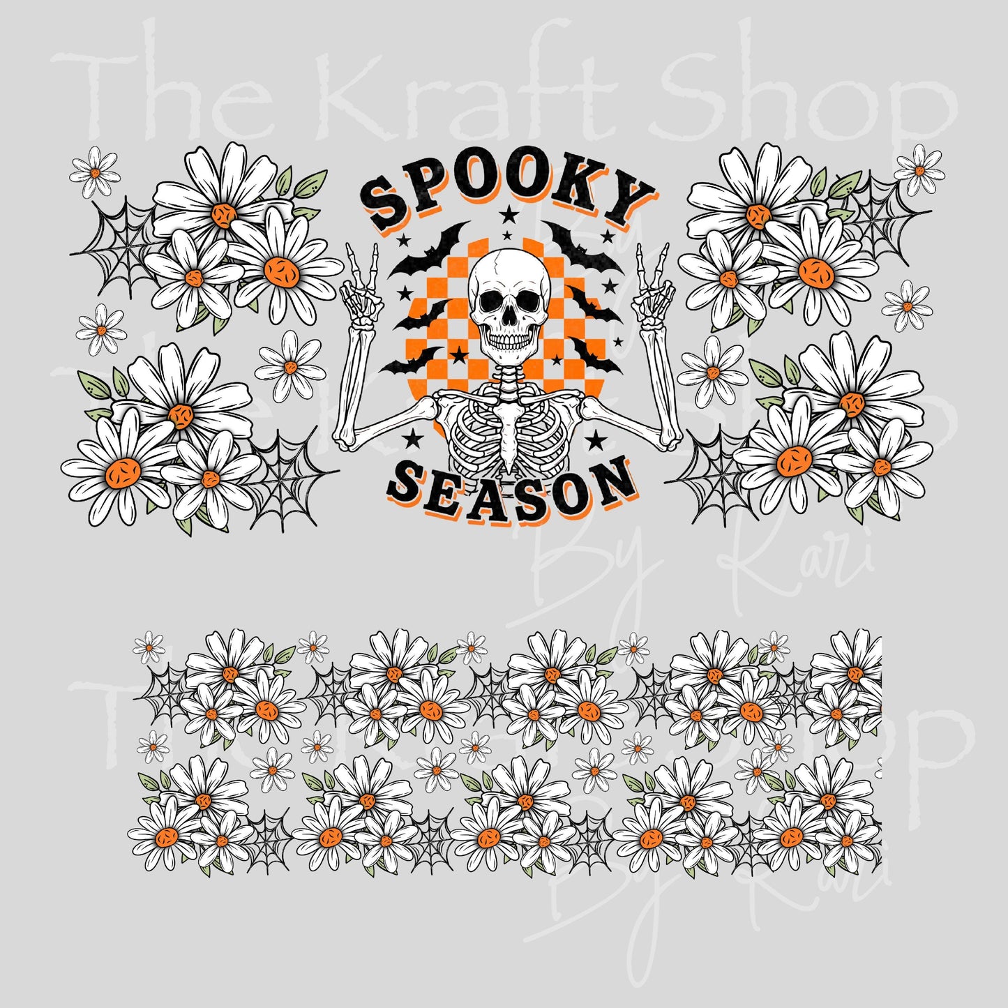 UV DTF 40 oz ready to apply Spooky Season Skeleton with Daisy Retro Halloween. Permanent sticker. UV wrap quencher #3170