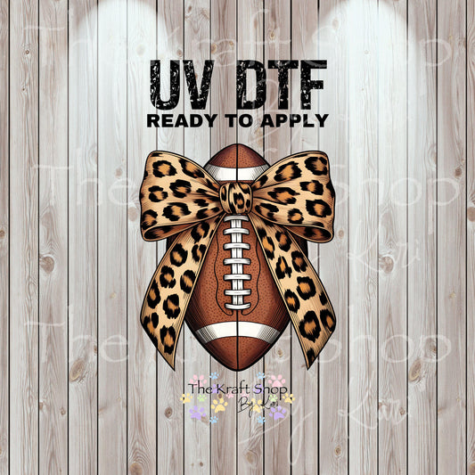 UV DTF Sticker print. Leopard cheetah print bow football decal, tumbler decal, permanent sticker. #9035