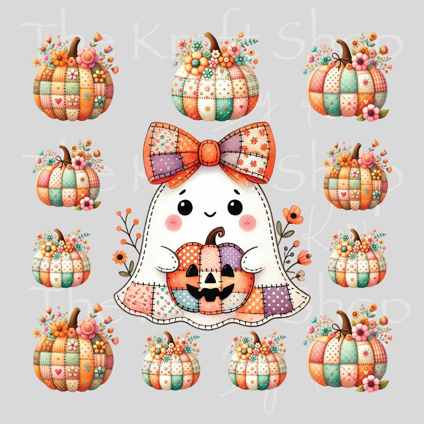 UV DTF Sticker print Patchwork Ghost Halloween Element sheet 8x8 decal, tumbler decal, permanent sticker. #7422
