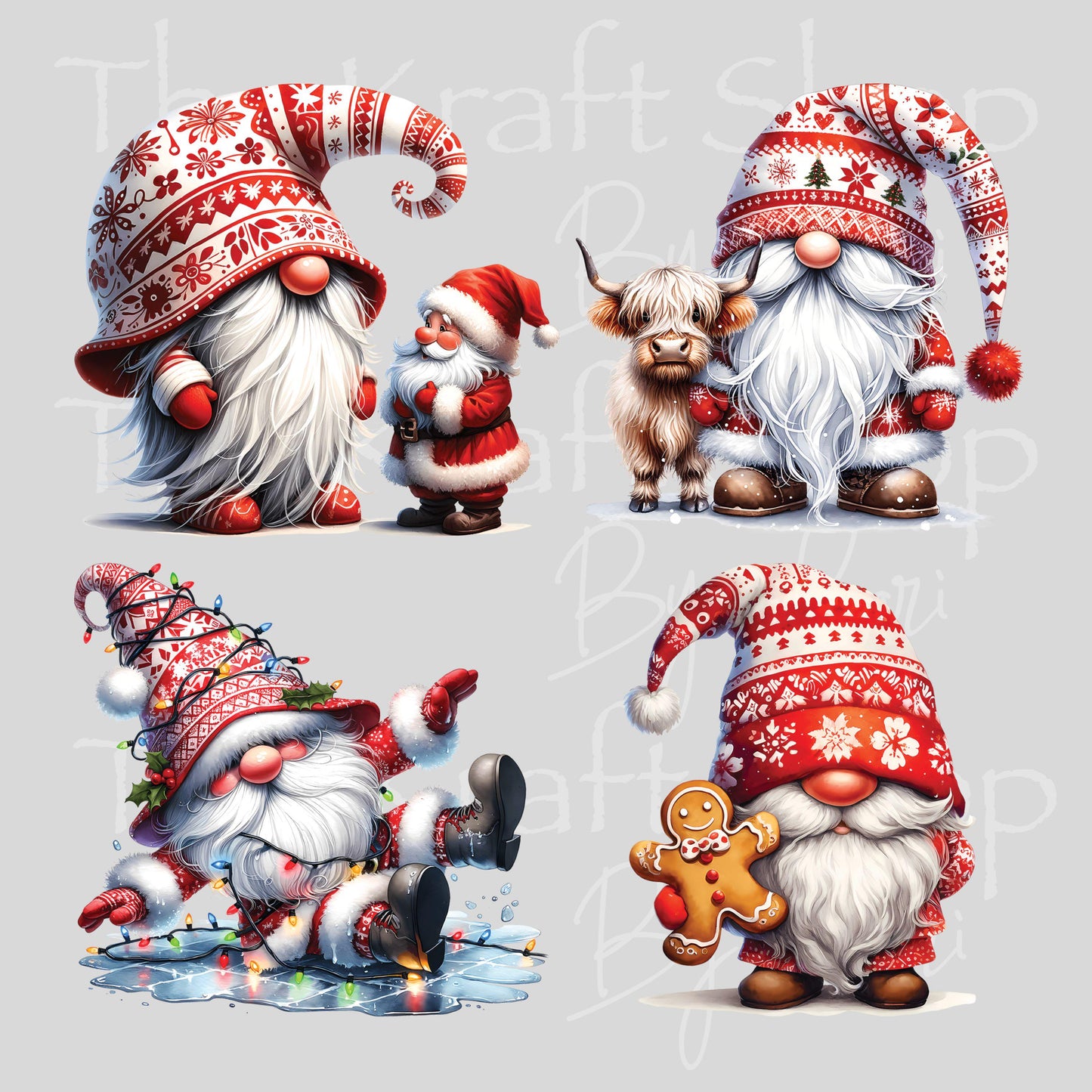 UV DTF Sticker prints. Knit hat Christmas Gnome bundle of 4 Christmas in July bundle of decals, permanent sticker #7423
