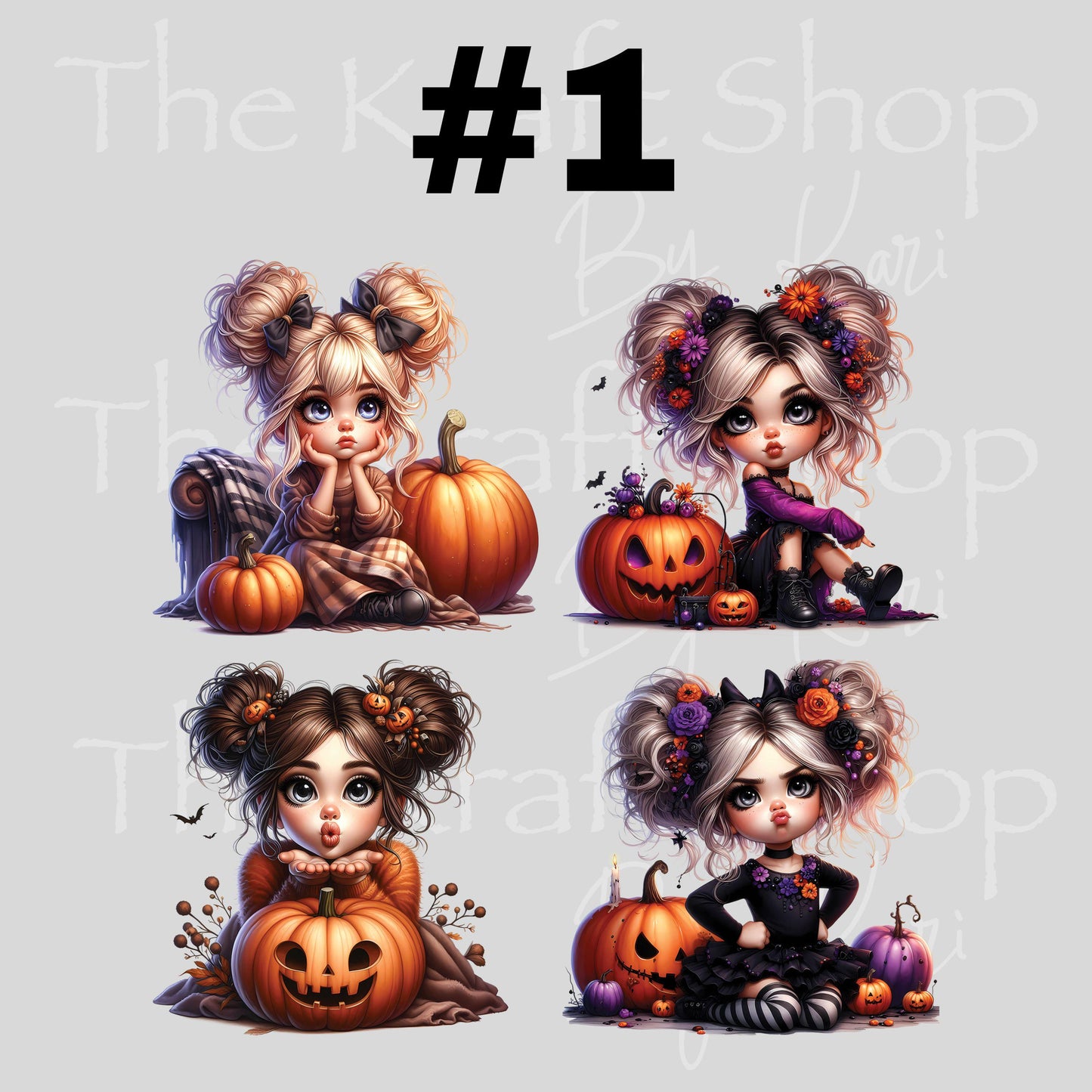 UV DTF Sticker prints. Halloween Girl bundle of 4 decals, permanent sticker #7424