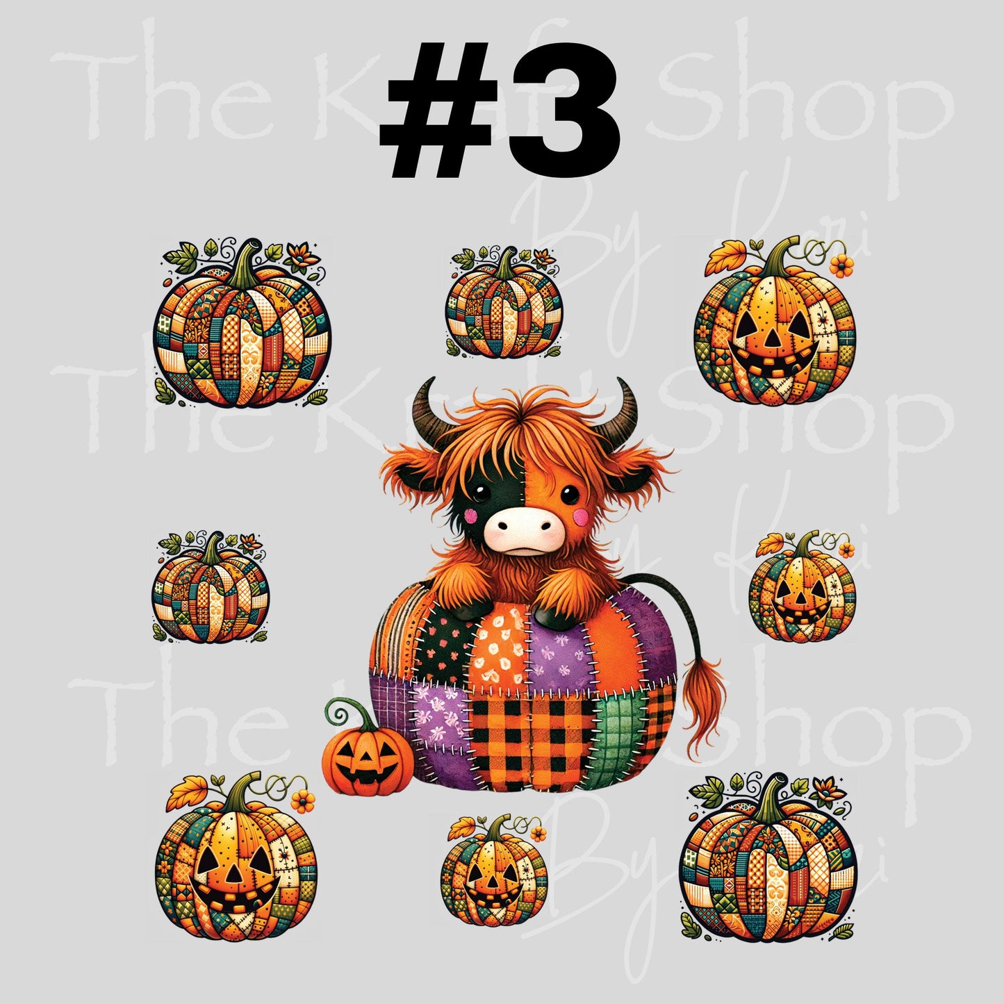 UV DTF Sticker print Patchwork Cow and Pumpkin Halloween Element sheet 8x8 decal, tumbler decal, permanent sticker. #7425