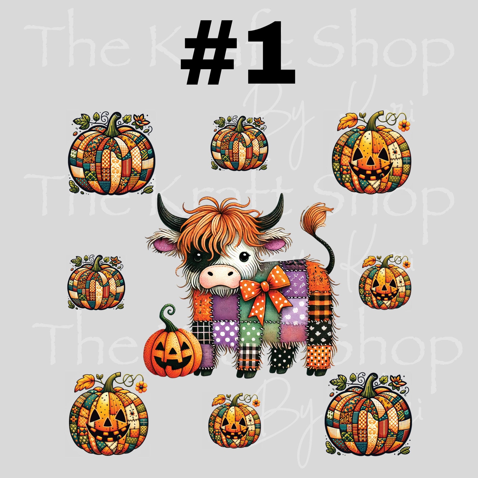 UV DTF Sticker print Patchwork Cow and Pumpkin Halloween Element sheet 8x8 decal, tumbler decal, permanent sticker. #7425