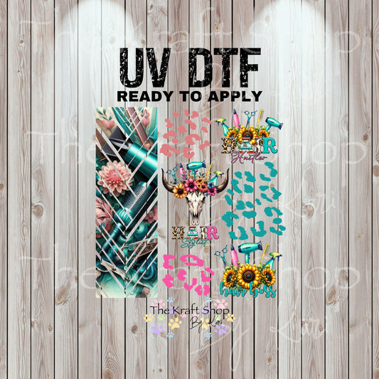 UV DTF Sticker prints. Hairstylist herringbone sheet band element sheet mixed media hot mess herringbone design bundle decal #4571
