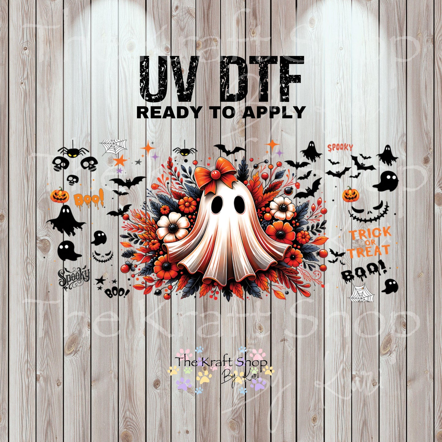 UV DTF Sticker print Orange bow Halloween wrap decal, tumbler decal, permanent sticker #7431