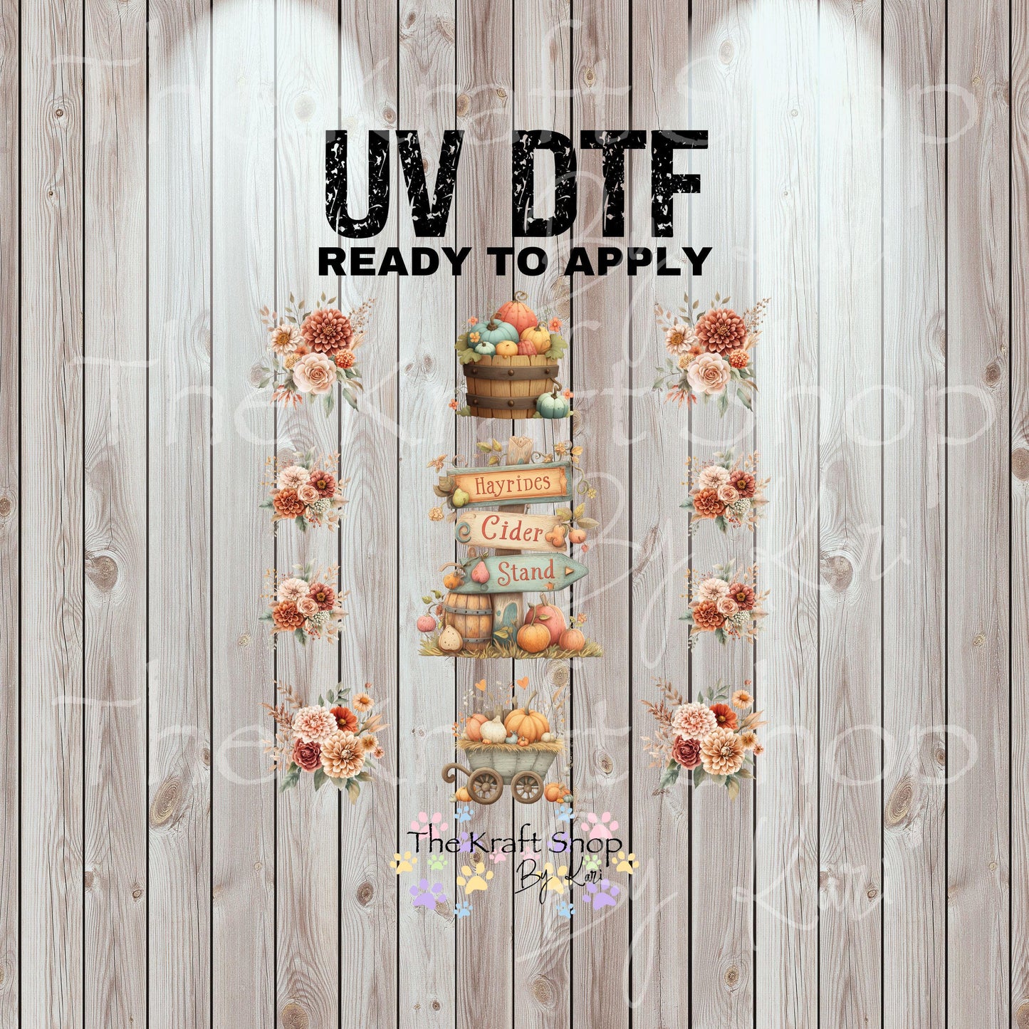 UV DTF Sticker print Hayrides cider stand Element sheet 8x8 decal, tumbler decal, permanent sticker. #7434