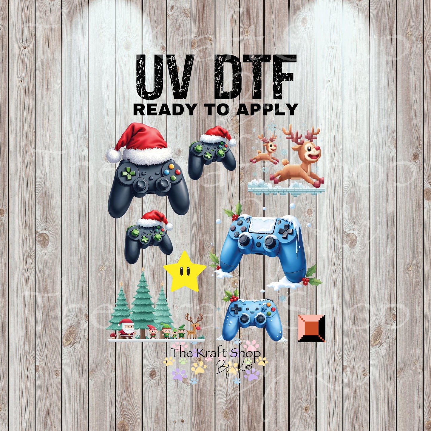 UV DTF Sticker print Gamer Christmas Element sheet 8x8 decal, tumbler decal, permanent sticker. #7436