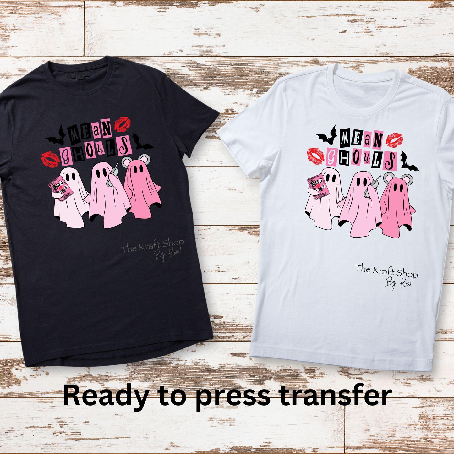 DTF ready to press transfer Mean Ghouls pink ghost shirt transfer, DTF Print #11550