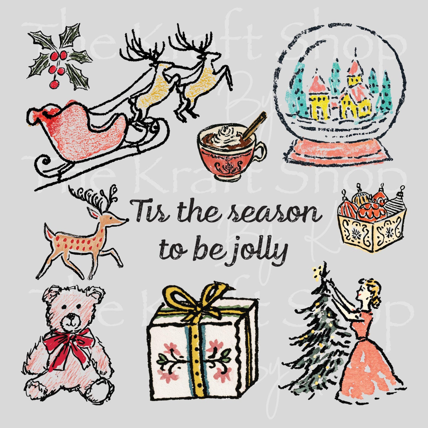 UV DTF Sticker print Tis the season Christmas doodle style Element sheet 8x8 decal #7440