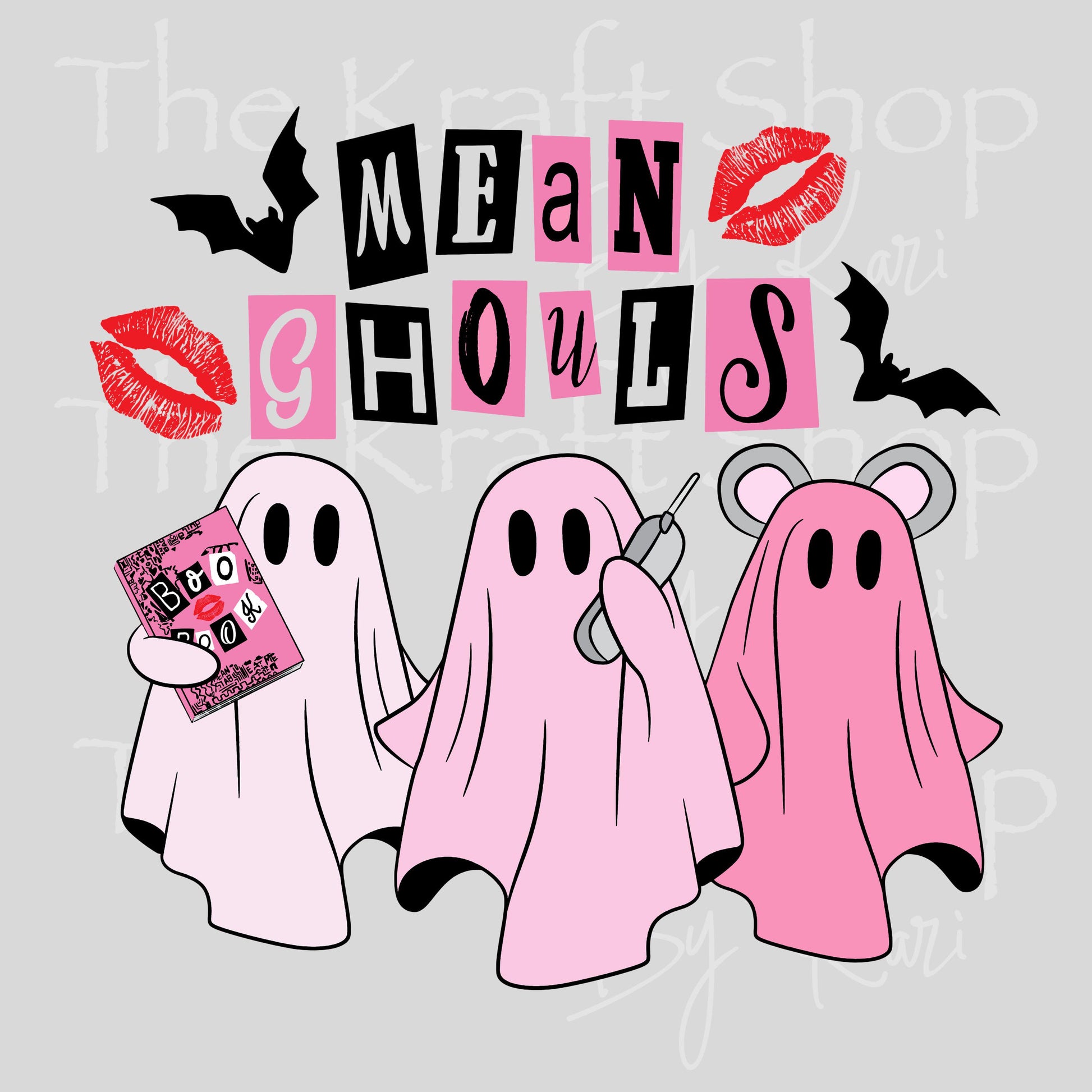 UV DTF Sticker prints. Mean Ghouls Pink Ghost decal, permanent sticker. UV wrap for tumbler. #7427