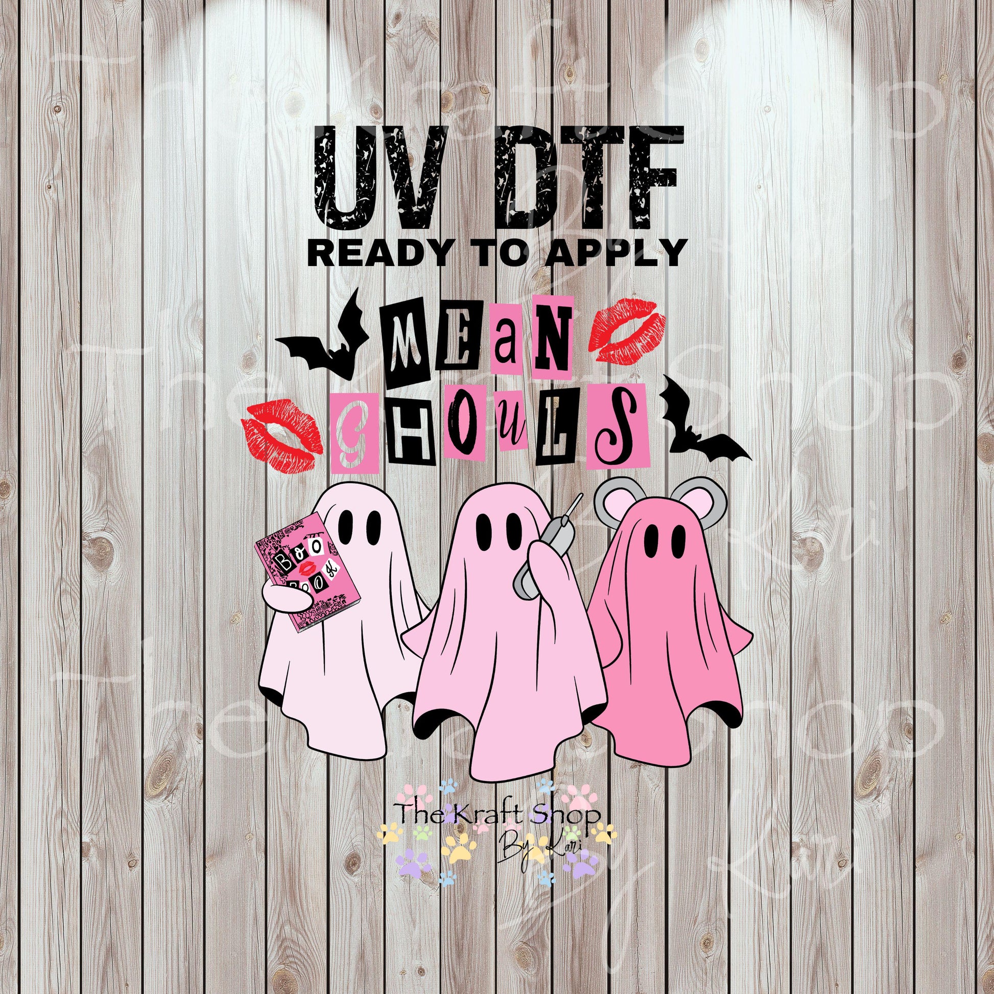 UV DTF Sticker prints. Mean Ghouls Pink Ghost decal, permanent sticker. UV wrap for tumbler. #7427
