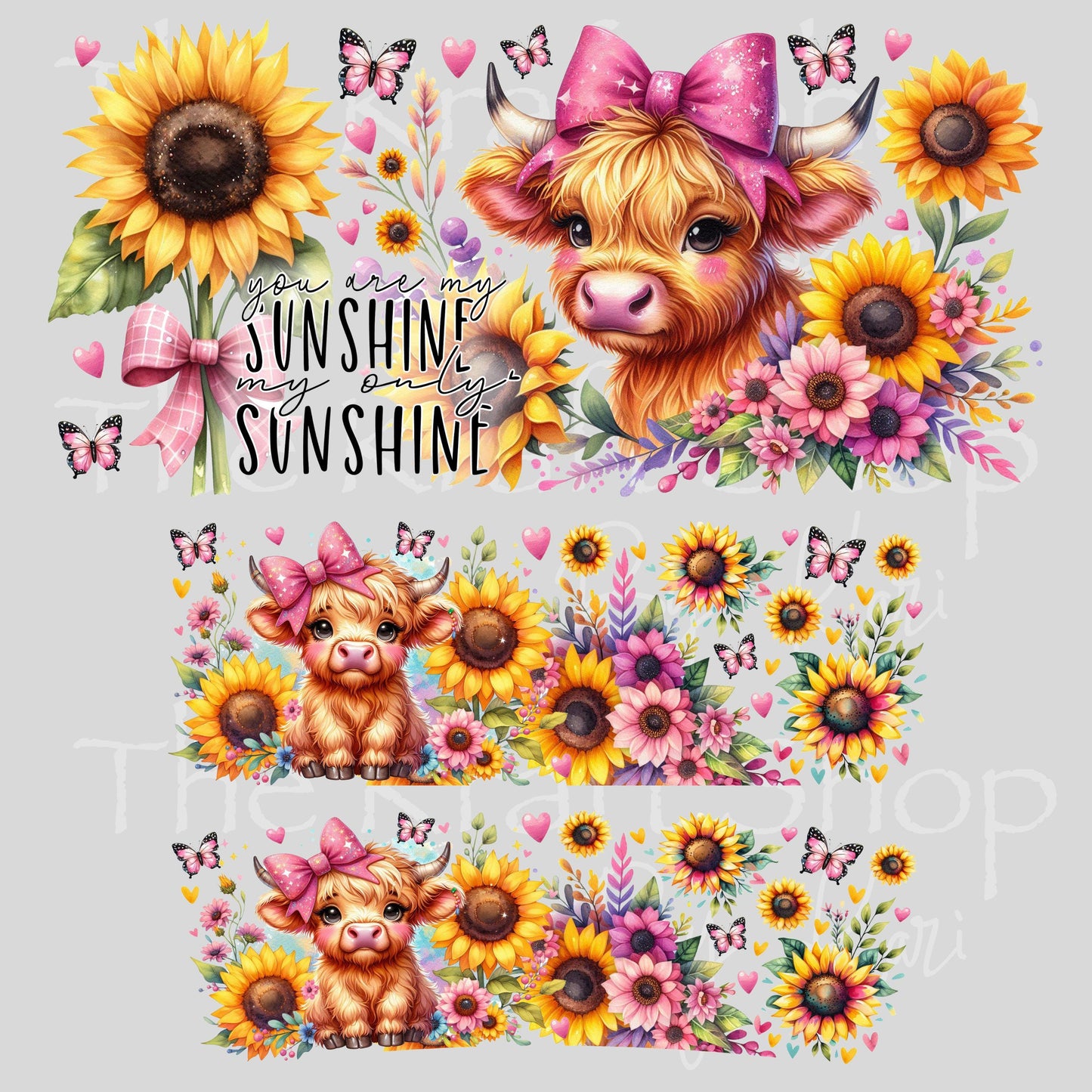 UV DTF 40 oz ready to apply You are my sunshine heifer with sunflowers and pink bow wrap UV wrap quencher #3193