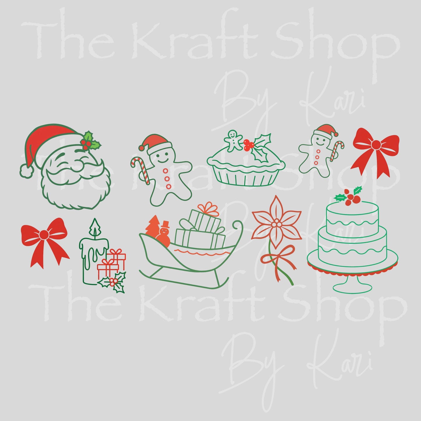 UV DTF Sticker print. Outline Santa and elements wrap or element decals tumbler decal. Glass can wrap. #5426