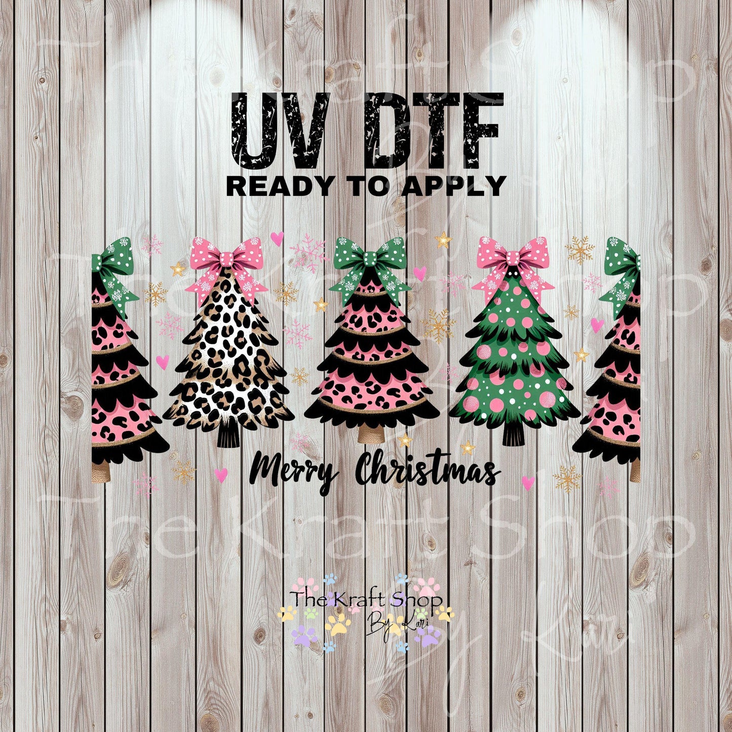 UV DTF Sticker print. Leopard trees Merry Christmas wrap or element decals tumbler decal. Glass can wrap. #5427
