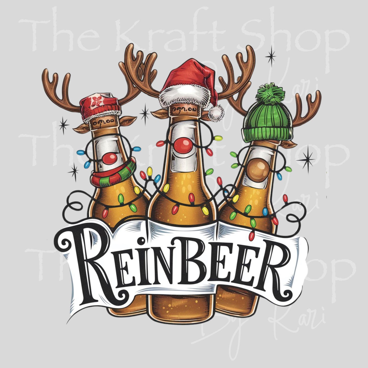 UV DTF Sticker prints. Reinbeer Christmas beer bottles antlers decal, permanent sticker. #7442