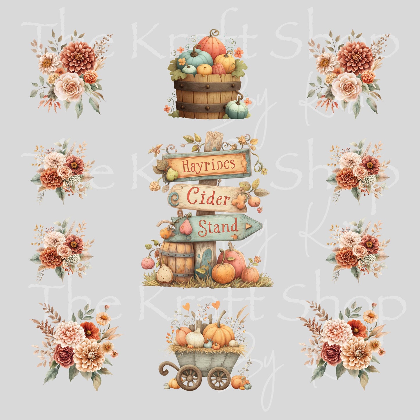 UV DTF Sticker print Hayrides cider stand Element sheet 8x8 decal, tumbler decal, permanent sticker. #7434