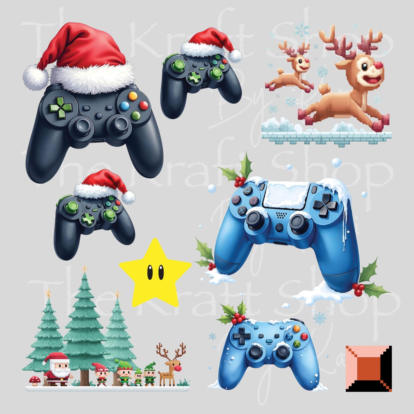 UV DTF Sticker print Gamer Christmas Element sheet 8x8 decal, tumbler decal, permanent sticker. #7436