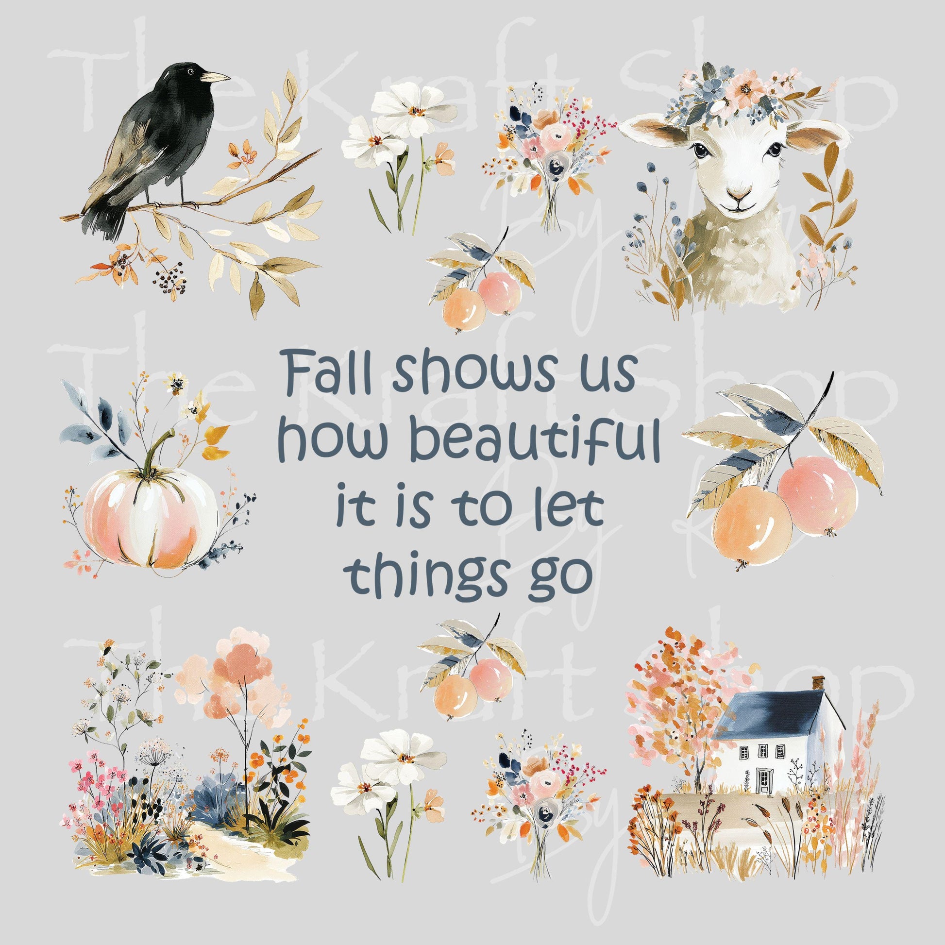 UV DTF Sticker print Fall shows us how beautiful it is to let things go Element sheet 8x8 decal, tumbler decal, permanent sticker. #7448