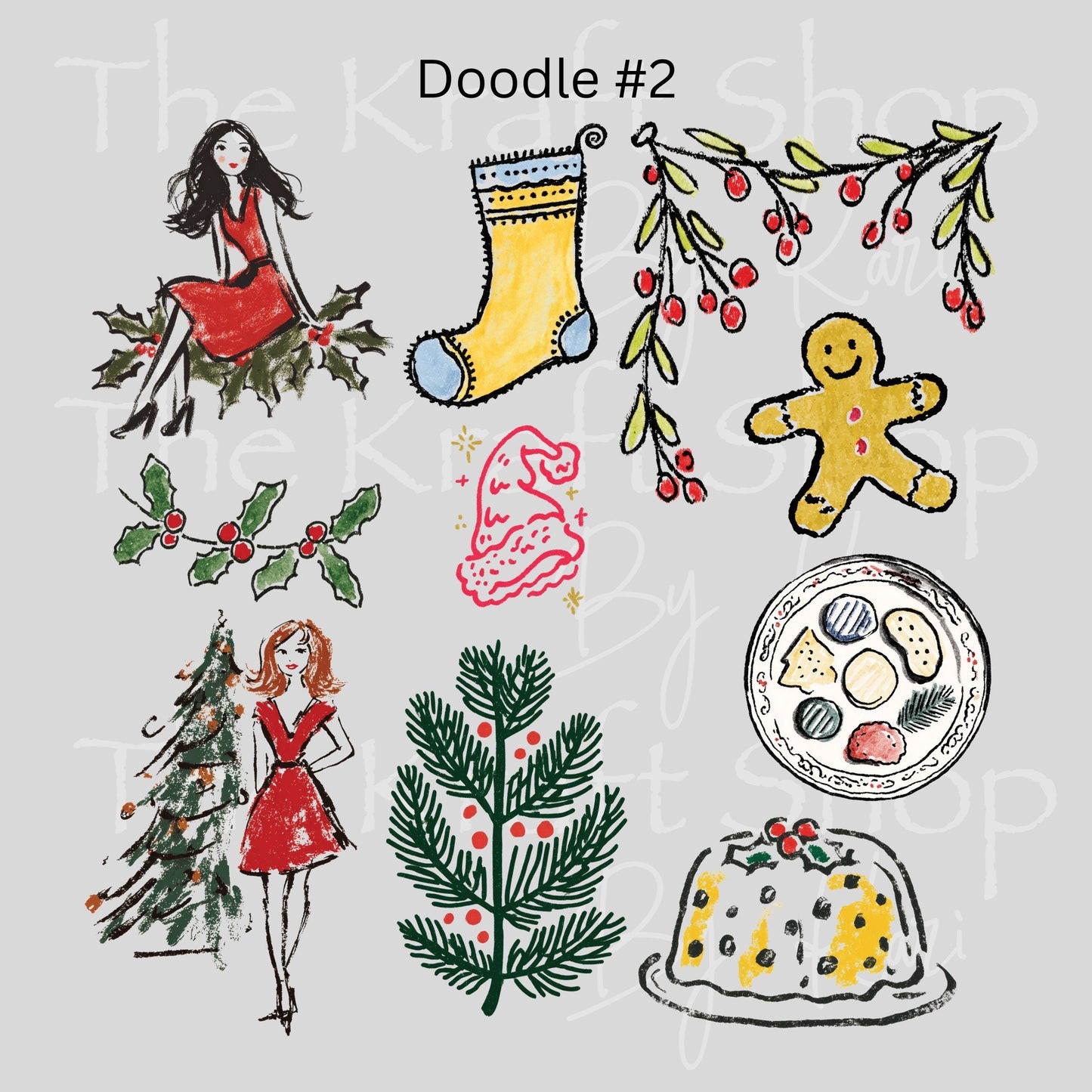 UV DTF Sticker print Christmas doodle style Element sheet 8x8 decal #7441