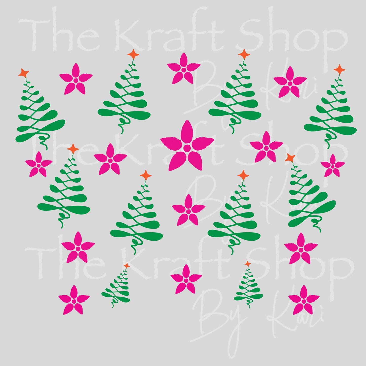 UV DTF Sticker print. Pink Flowers and Christmas trees 24 oz tapered wrap or element sheet of decals for acrylic tumblers #5441