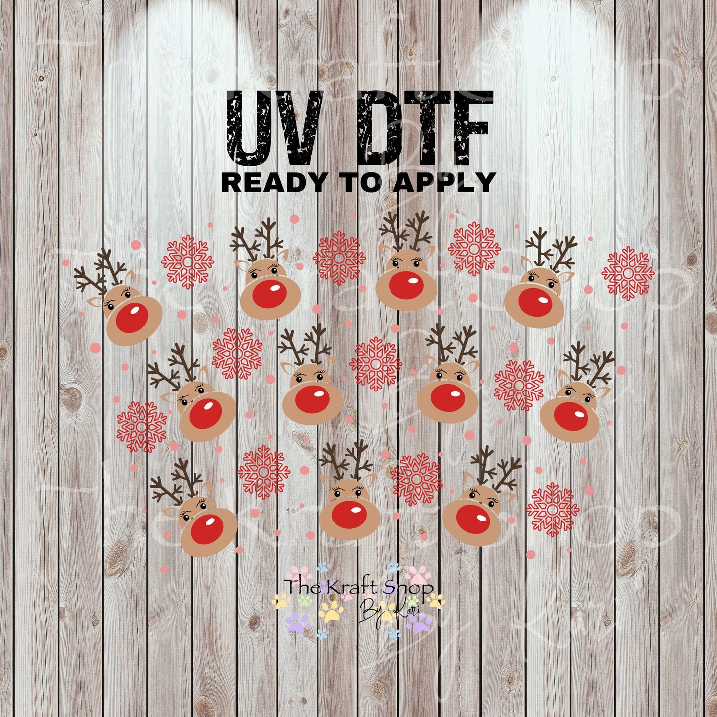 UV DTF Sticker print. Reindeer and snowflakes 24 oz tapered wrap or element sheet of decals for acrylic tumblers #5446