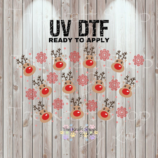UV DTF Sticker print. Reindeer and snowflakes 24 oz tapered wrap or element sheet of decals for acrylic tumblers #5446