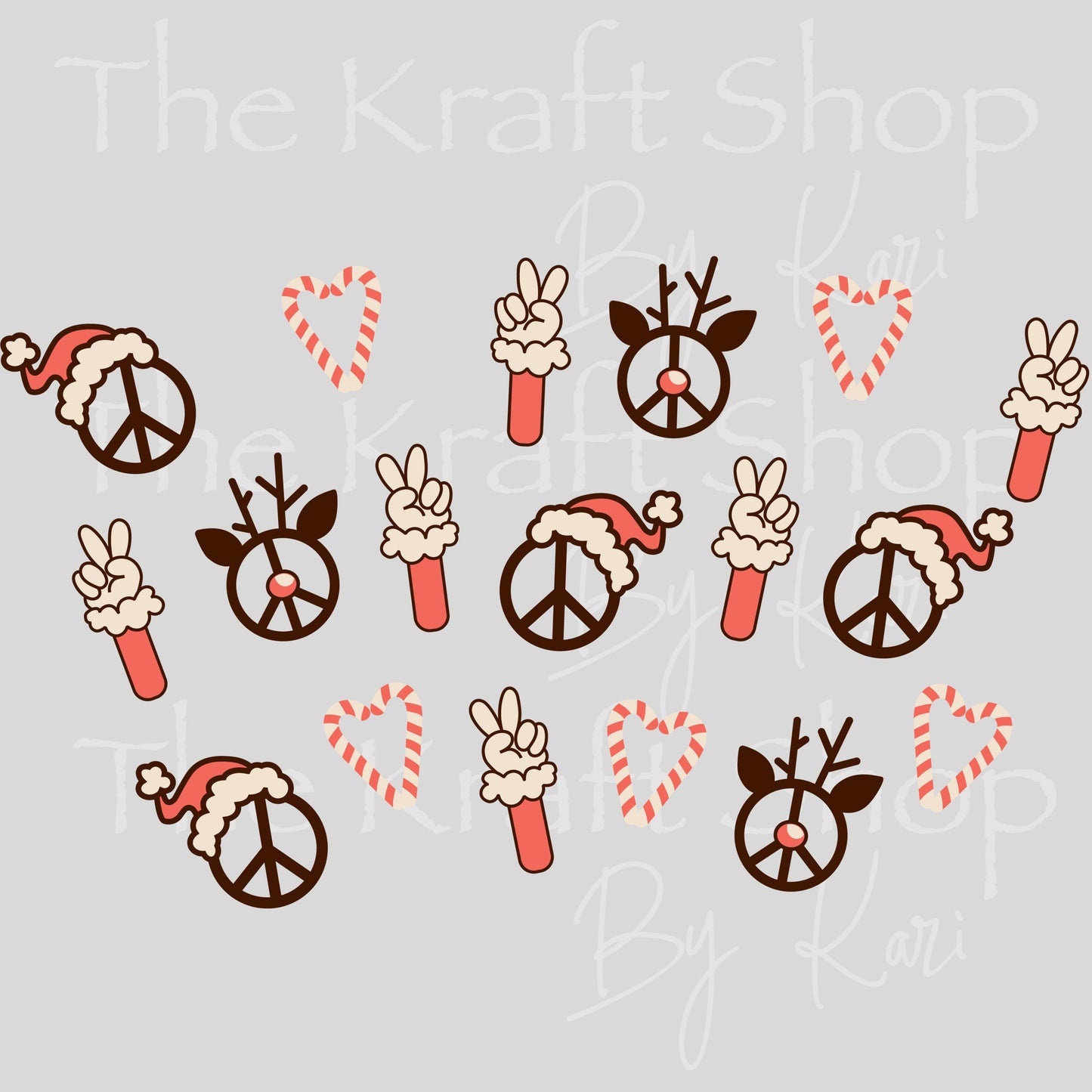 UV DTF Sticker print. Peace Christmas retro 24 oz tapered wrap or element sheet of decals for acrylic tumblers #5451