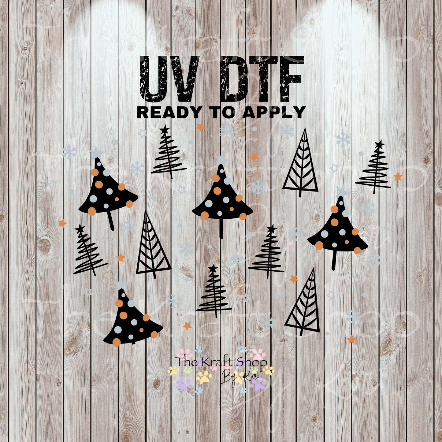 UV DTF Sticker print. Modern Christmas Trees 24 oz tapered wrap or element sheet of decals for acrylic tumblers #5452