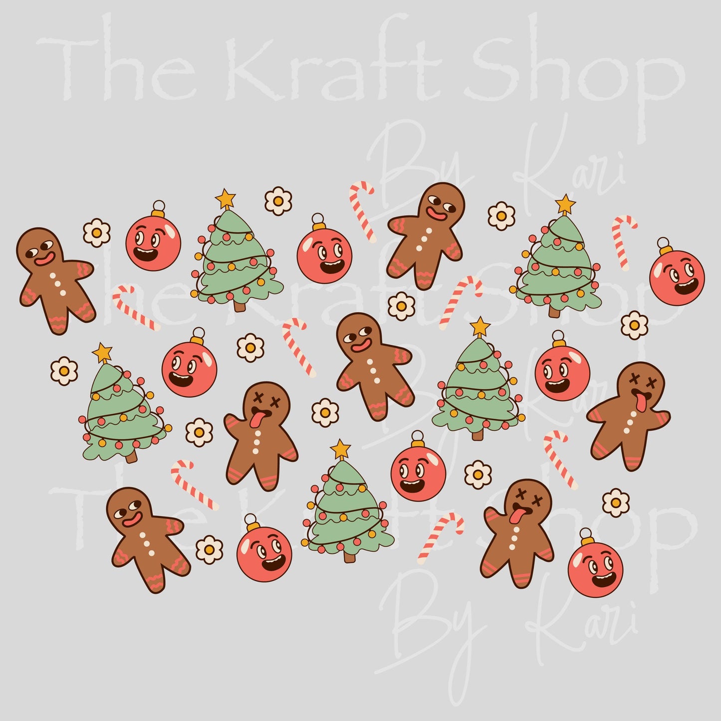 UV DTF Sticker print. Groovy Gingerbread Christmas 24 oz tapered wrap or element sheet of decals for acrylic tumblers #5453