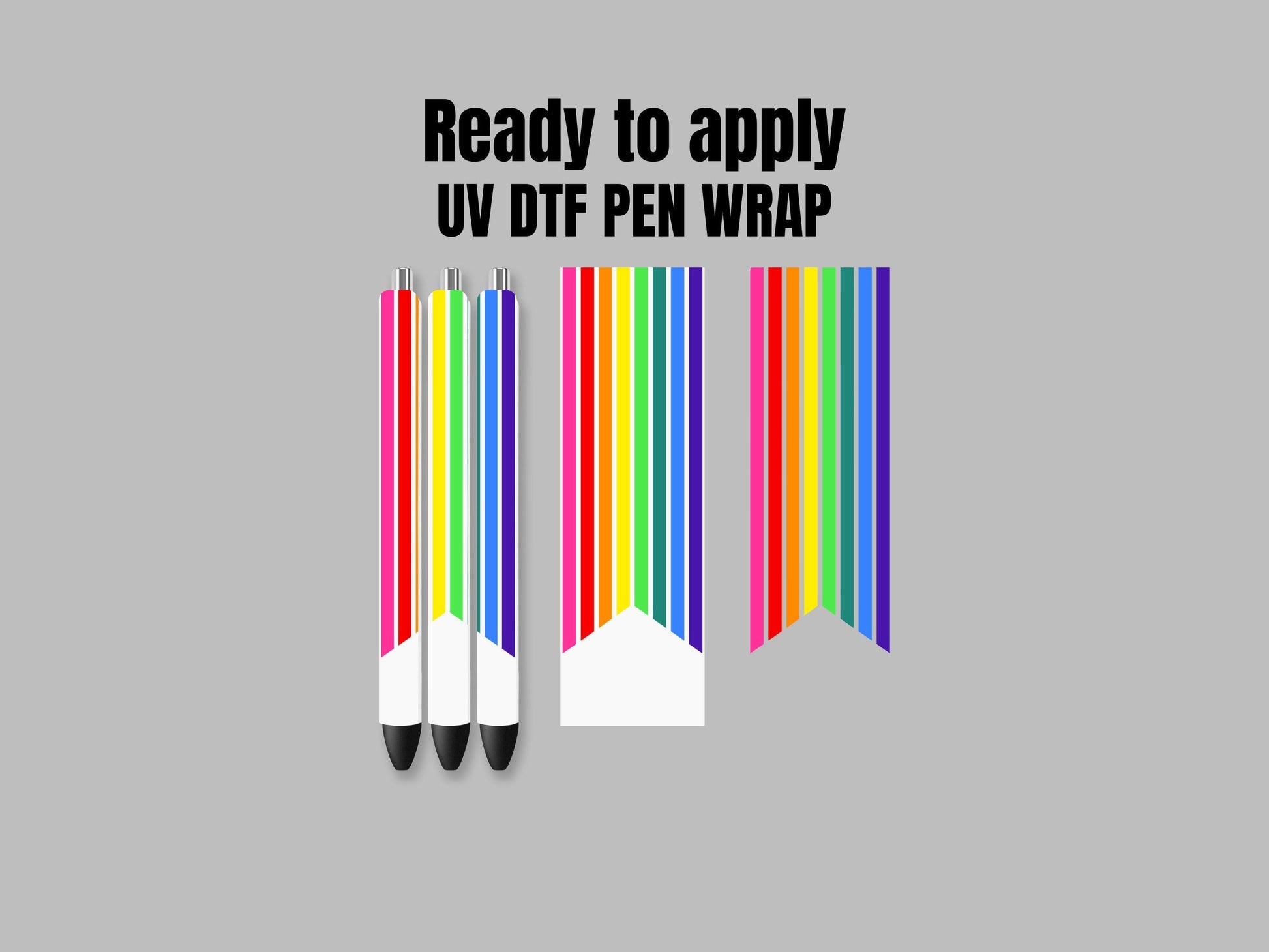 UV DTF Pen Wrap Ready To Apply Sticker Print. Rainbow stripes with transparent backing or white backing. UV Pen wrap. #8036