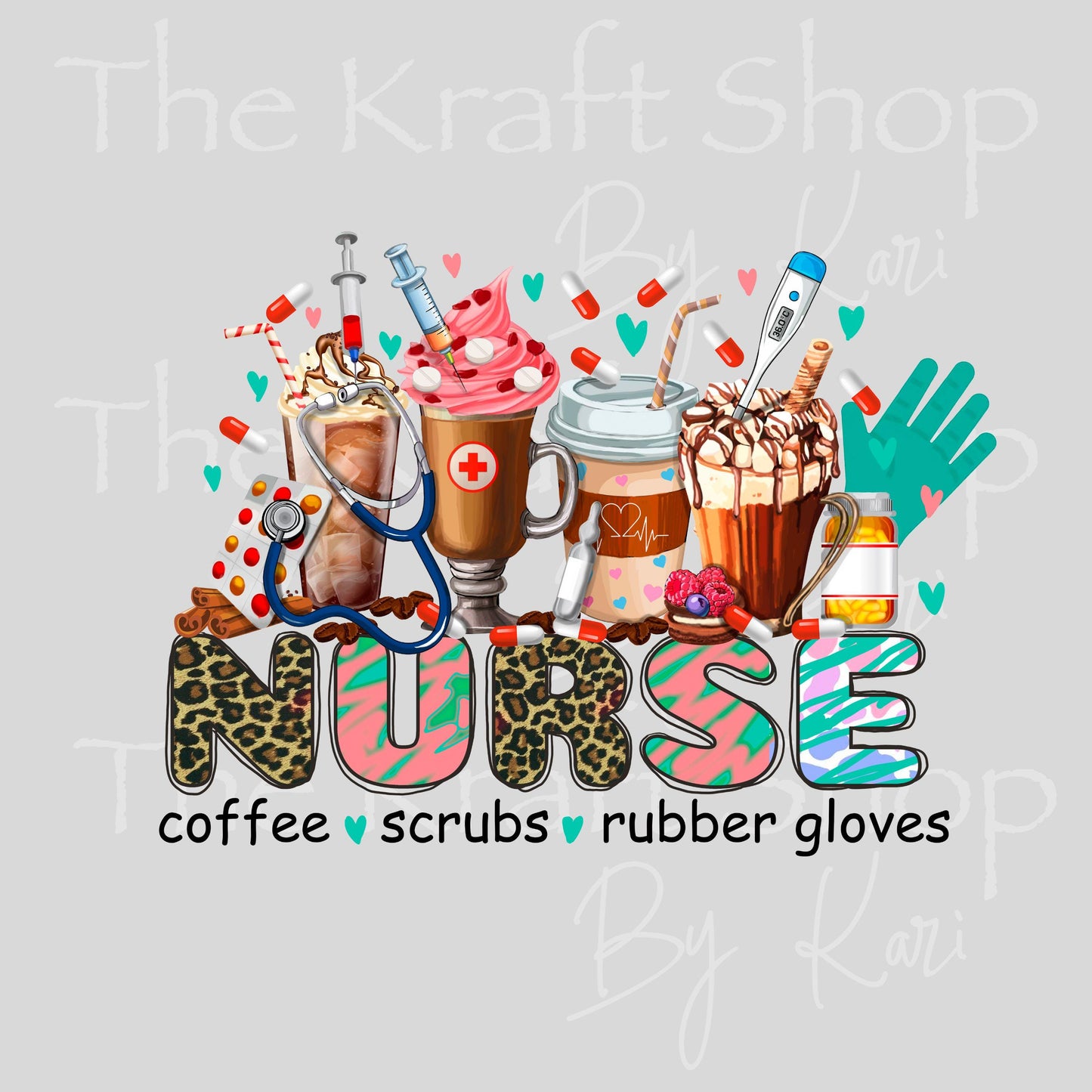 UV DTF Sticker print. Nurse coffee scrubs rubber gloves decal, tumbler decal, permanent sticker. #4574