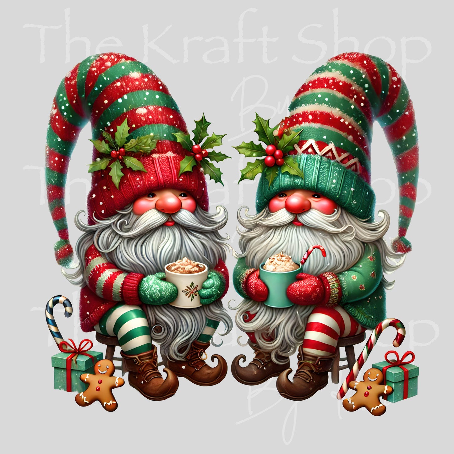 UV DTF Sticker print. Red Green Winter Gnomes Christmas decal, tumbler decal #7468