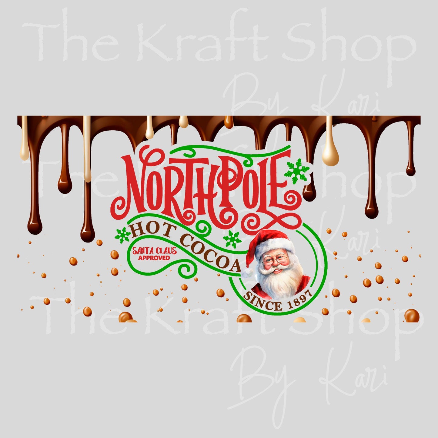 UV DTF Sticker print. North Pole Hot Cocoa Drip wrap or element decals tumbler decal. Glass can wrap. #5429