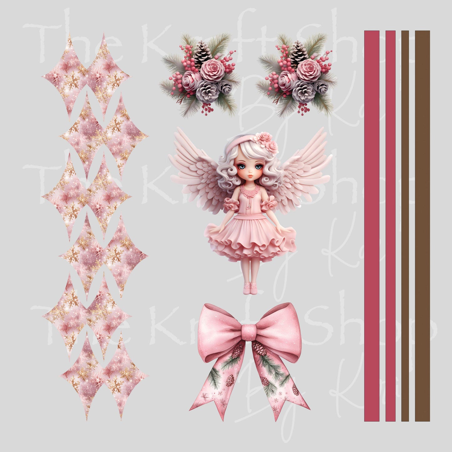 UV DTF Sticker print Angel Fairy Pink Christmas mixed media Element sheet 8x8 decal #7472