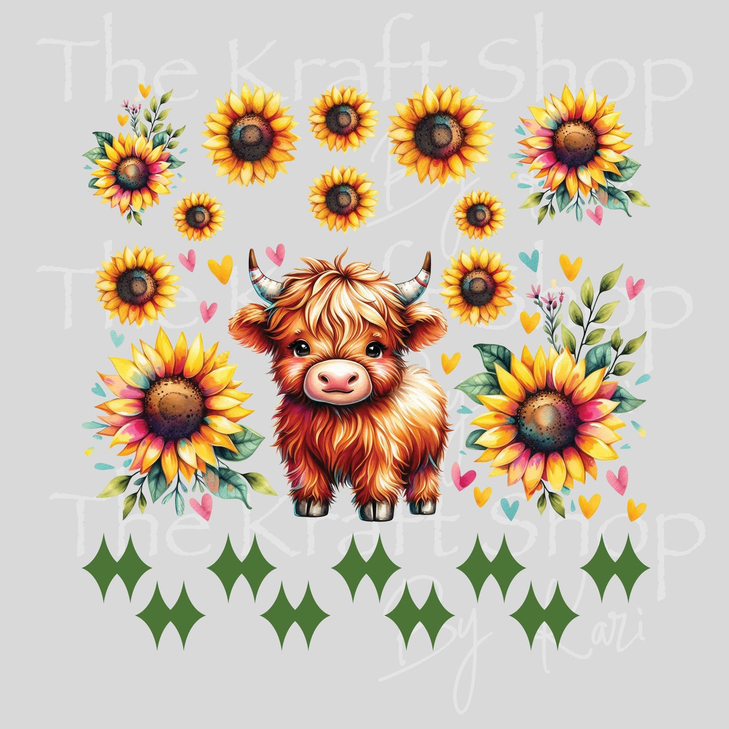 UV DTF Sticker print Sunflowers Cow mixed media Element sheet 8x8 decal #10351