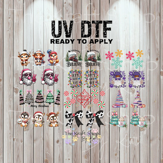 UV dtf Sticker print Christmas Mini wraps for mini tumbler keychains decal permanent sticker. Uv wrap for chapstick holders, money holders