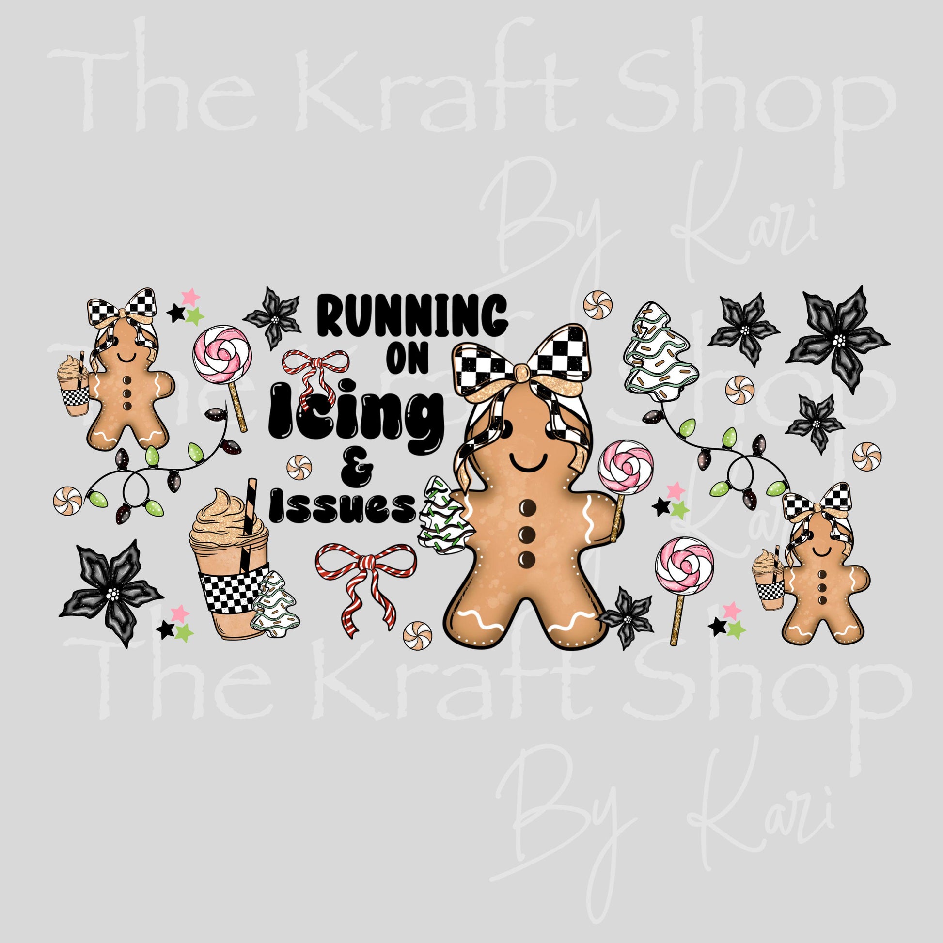UV DTF Sticker print. Running on icing and issues Christmas gingerbread Wrap decals tumbler decal. Glass can wrap. #5470