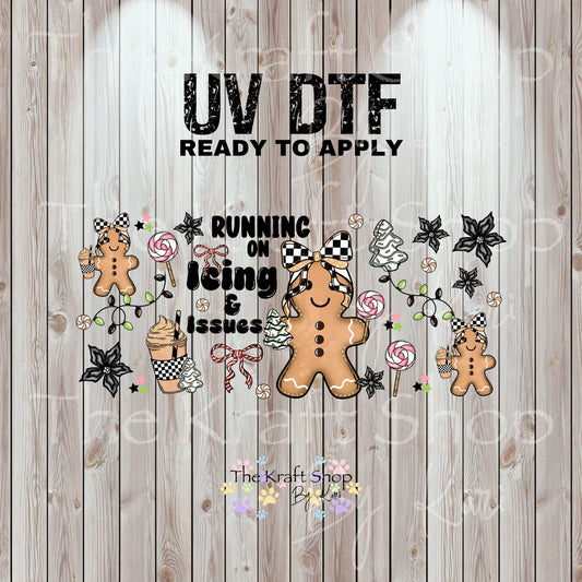 UV DTF Sticker print. Running on icing and issues Christmas gingerbread Wrap decals tumbler decal. Glass can wrap. #5470