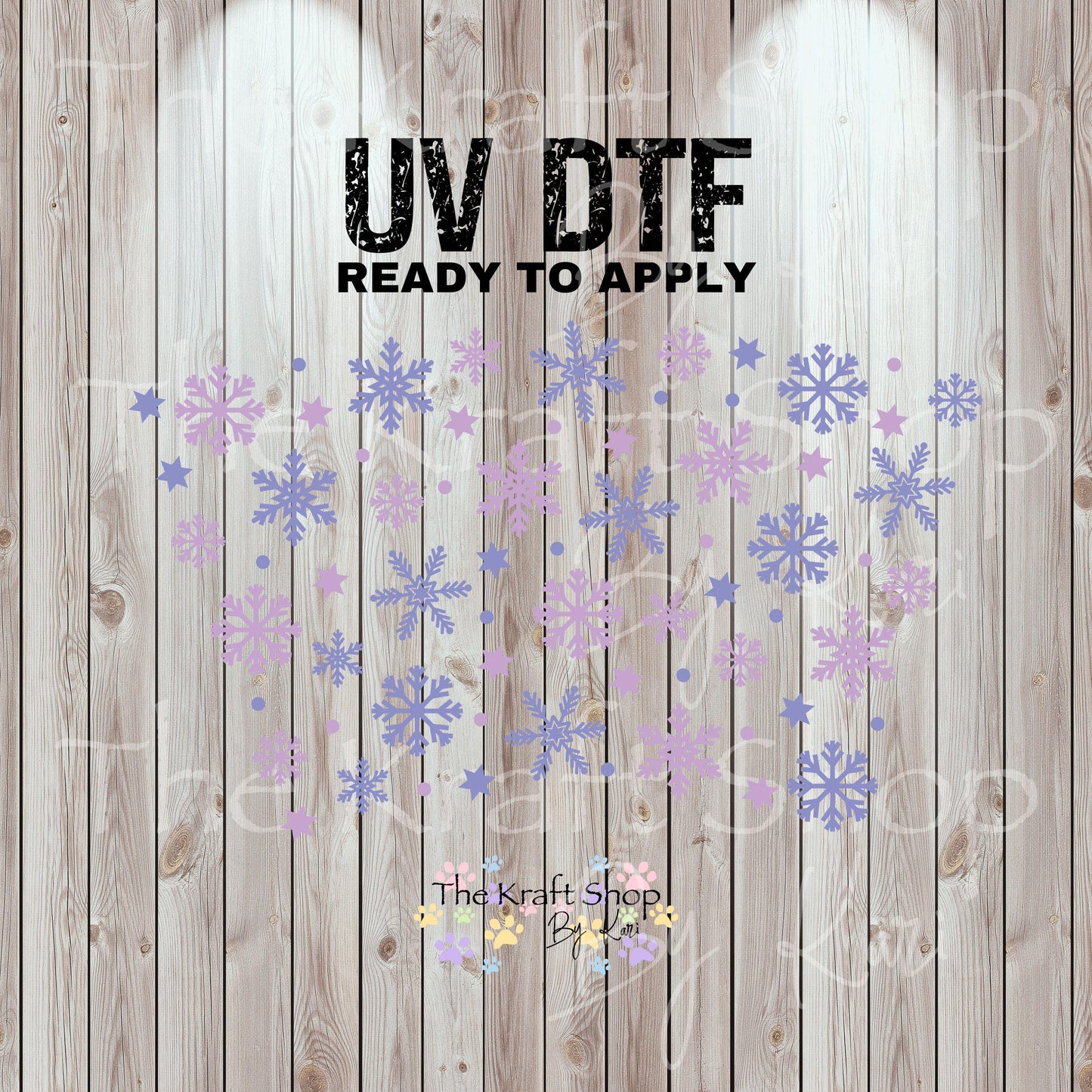 UV DTF Sticker print. Purple snowflakes 24 oz tapered wrap or element sheet of decals for acrylic tumblers #5448