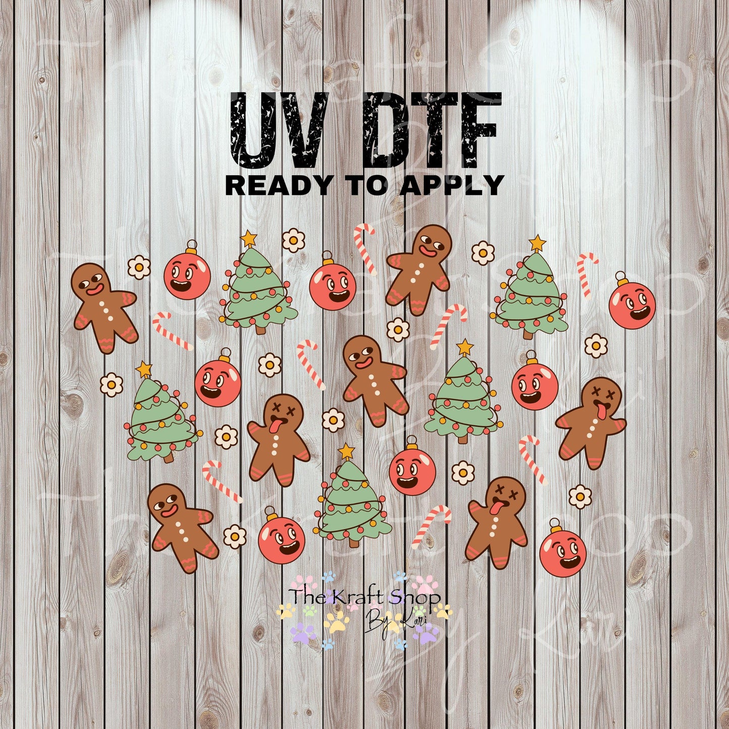 UV DTF Sticker print. Groovy Gingerbread Christmas 24 oz tapered wrap or element sheet of decals for acrylic tumblers #5453