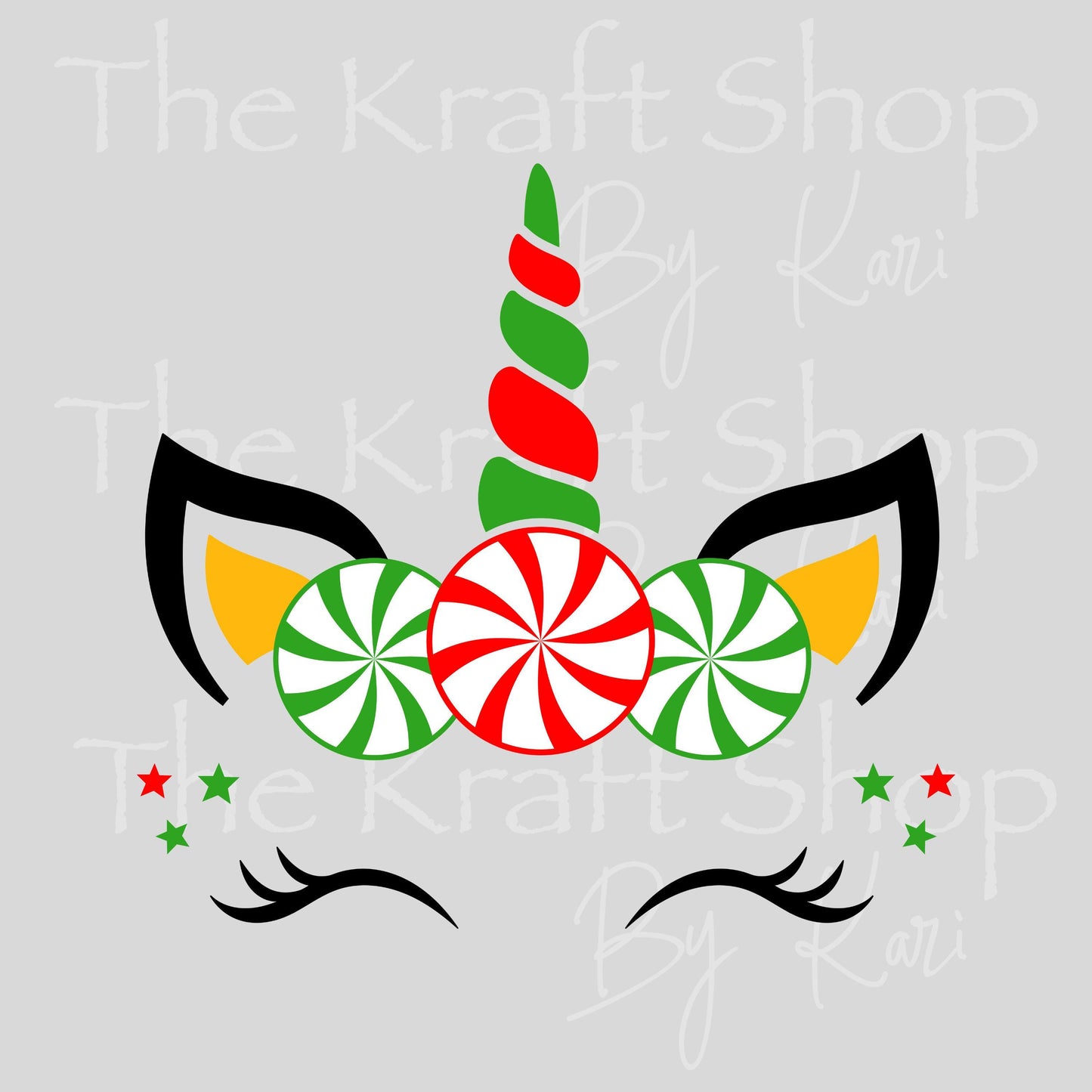 UV DTF Sticker print Unicorn Christmas with eyelashes and mint candy decal, tumbler decal, permanent sticker. #7478