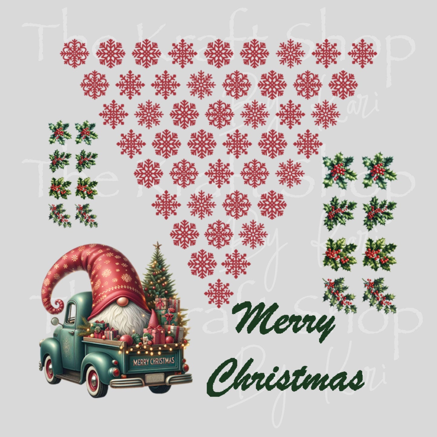 UV DTF Sticker print Snowflake gnome v split helper Christmas mixed media Element sheet 8x8 decal #7480