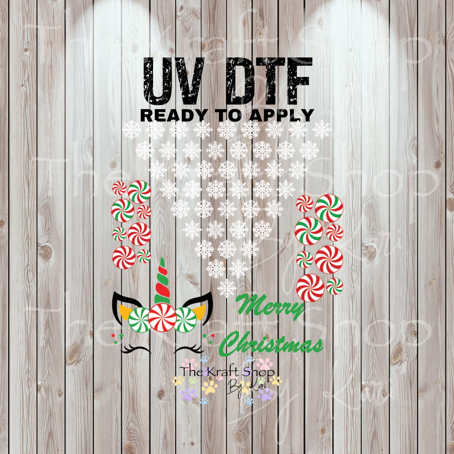 UV DTF Sticker print Snowflake Unicorn v split helper Christmas mixed media Element sheet 8x8 decal #7481