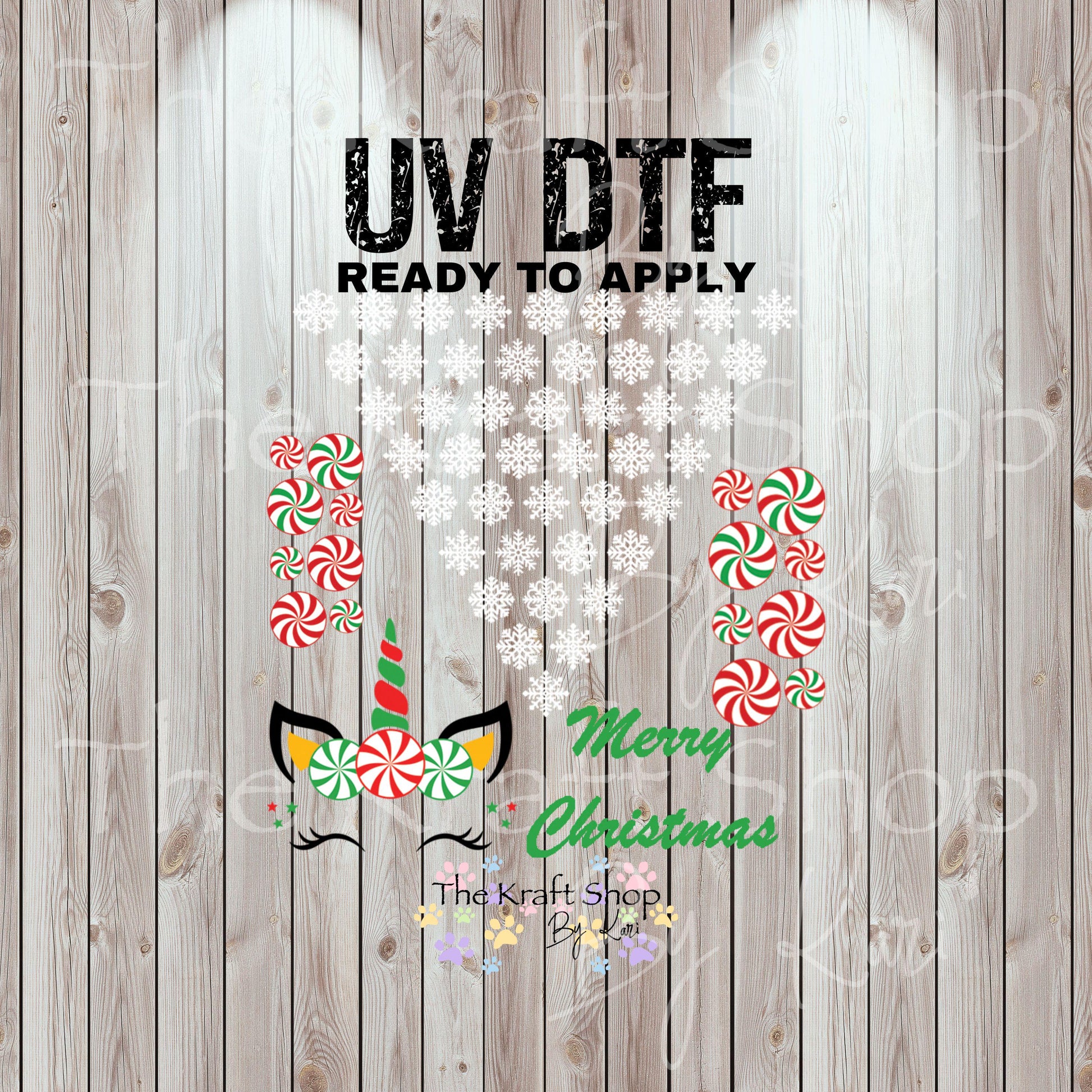 UV DTF Sticker print Snowflake Unicorn v split helper Christmas mixed media Element sheet 8x8 decal #7481